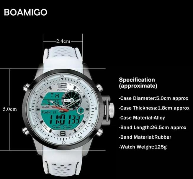 Zegarek męski BOAMIGO wodoodpor biały orgynalne pudelko NOWY