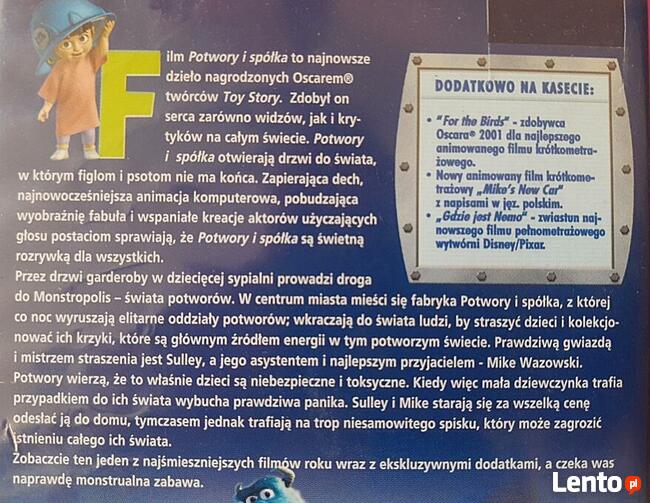 Potwory i Spółka Pixar Walt Disney film VHS