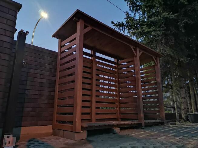 Drewutnia poszerzana 3,14 x 0,8m z dachem prostym jednospado
