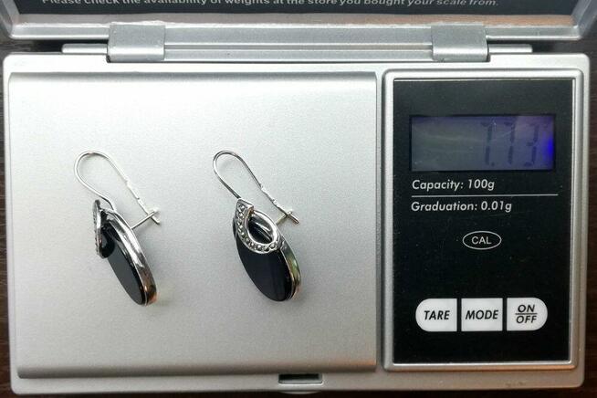 Piękne kolczyki srebrne: onyx, markazyty, srebro...