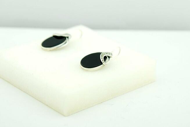 Piękne kolczyki srebrne: onyx, markazyty, srebro...