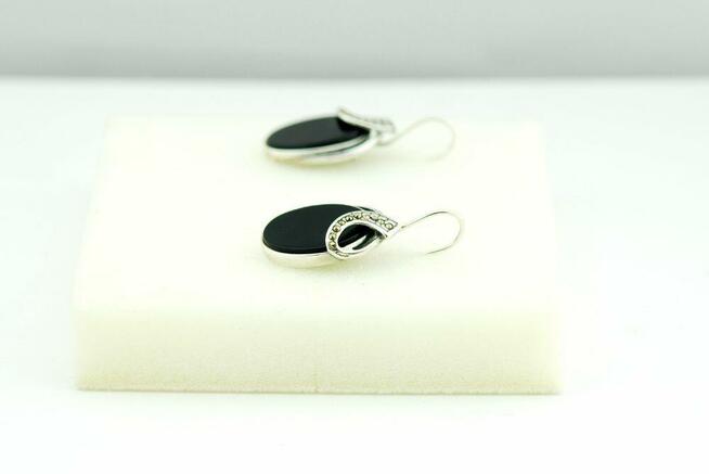 Piękne kolczyki srebrne: onyx, markazyty, srebro...