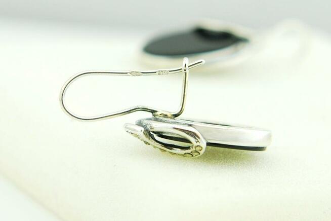 Piękne kolczyki srebrne: onyx, markazyty, srebro...