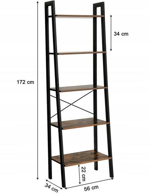 REGAŁ NA KSIĄŻKI 5 PÓŁEK, RUSTYKALNY BRĄZ, W STYLU LOFT