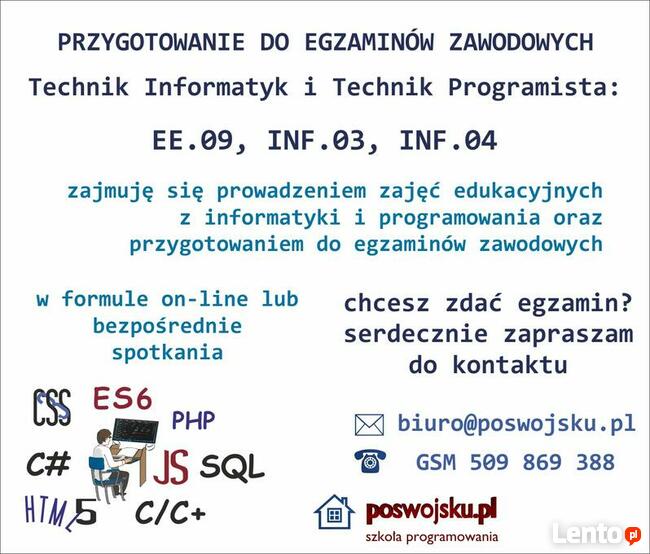 Kurs Informatyk Egzamin Zawodowy Oraz Matura 2024 Łódź 2734