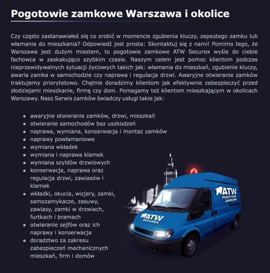 Ślusarz Warszawa. Pogotowie Zamkowe. Mobilny Serwis