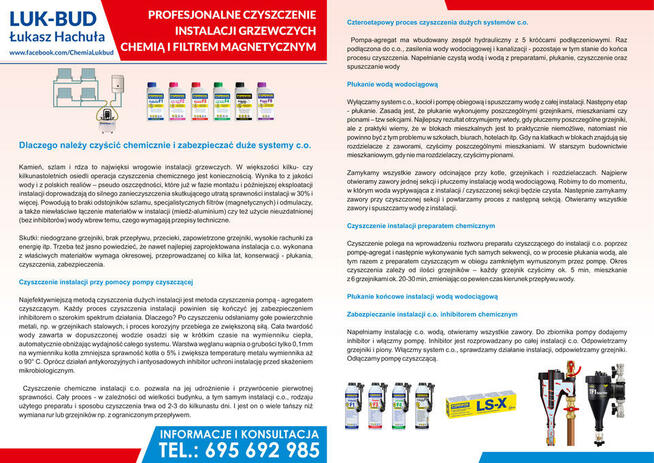 Czyszczenie chemiczne instalacji płukanie filtr magnetyczny