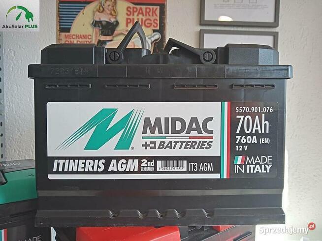 Akumulator AGM MIDAC 70Ah 760A P+