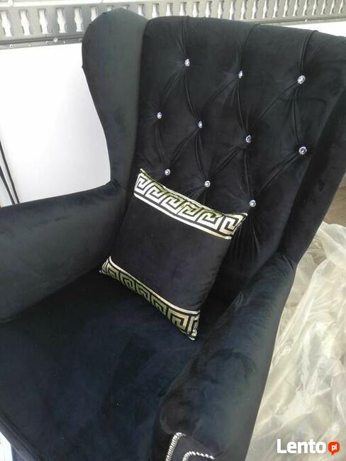 Wypasiony fotel uszak czarny glamour