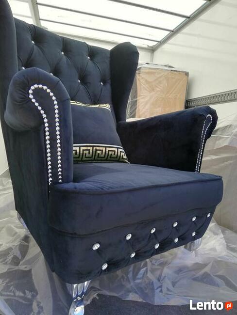 Wypasiony fotel uszak czarny glamour