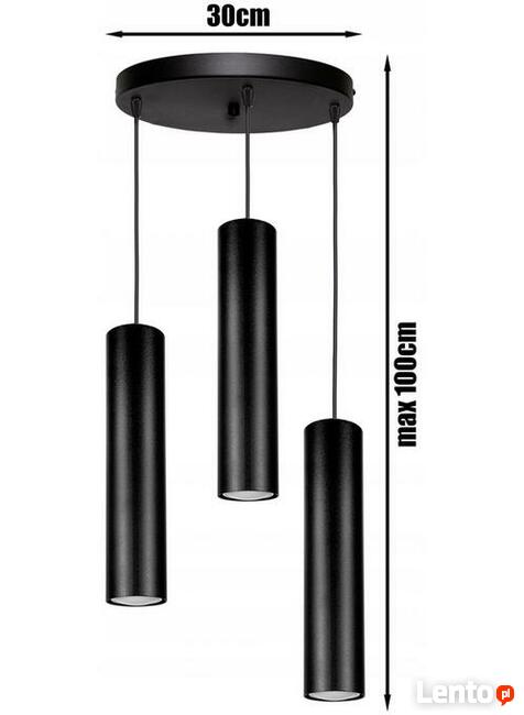 Lampa wisząca potrójna LOFT tuba GU10 czarna