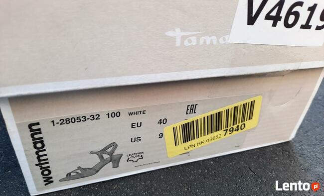 40 Sandały Tamaris biało srebrne 25cm skóra