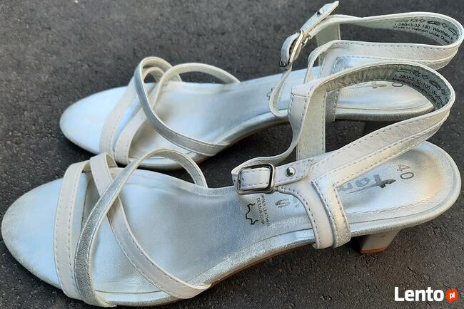 40 Sandały Tamaris biało srebrne 25cm skóra