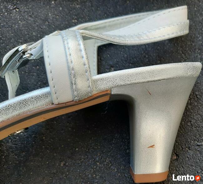 40 Sandały Tamaris biało srebrne 25cm skóra