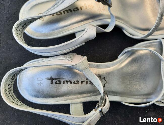 40 Sandały Tamaris biało srebrne 25cm skóra