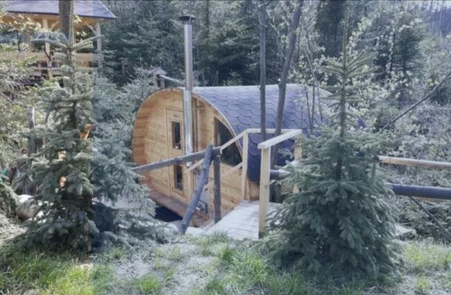 Sauna ogrodowa Owalna SPA Wellness przedsionek piec 2,4 x 4