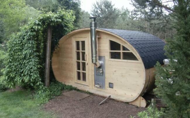 Sauna ogrodowa Owalna SPA Wellness przedsionek piec 2,4 x 4