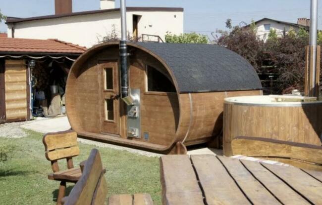 Sauna ogrodowa Owalna SPA Wellness przedsionek piec 2,4 x 4