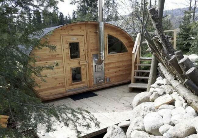 Sauna ogrodowa Owalna SPA Wellness przedsionek piec 2,4 x 4