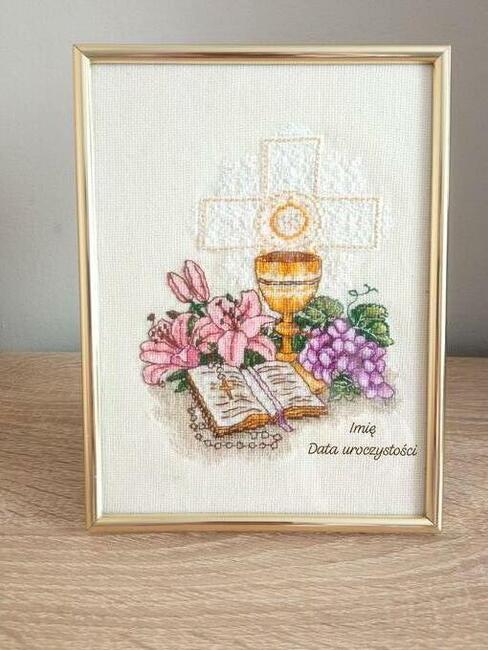 Pamiątka Pierwszej Komunii Świętej haft krzyżykowy Komunia