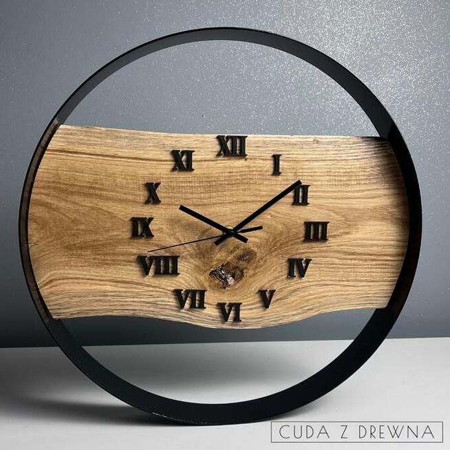 Dębowy zegar w obręczy | cichy mechanizm | na zamówienie