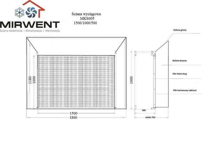 Ściana lakiernicza MIRWENT 1500/1000/500 STAN MAGAZYNOWY !