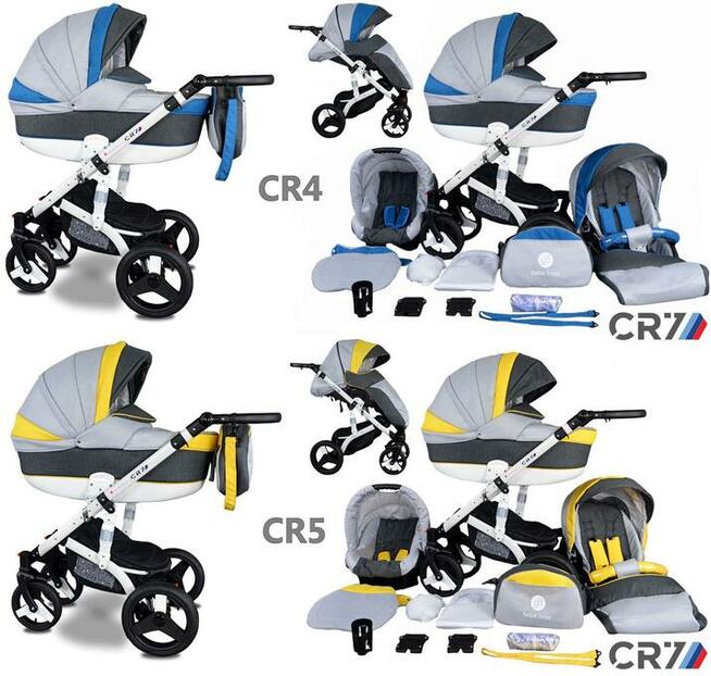 NOWY Wózek Dziecięcy CR7 4w1 Fotelik Samochodowy BAZA ISOFIX
