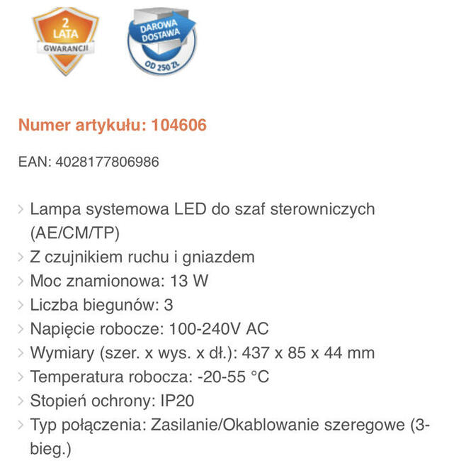 Sprzedam lampe techniczna do szafy internetowej