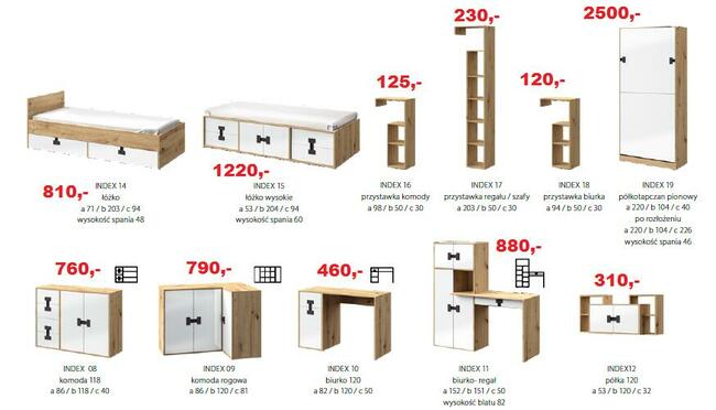 Meble młodzieżowe INDEX w połysku
