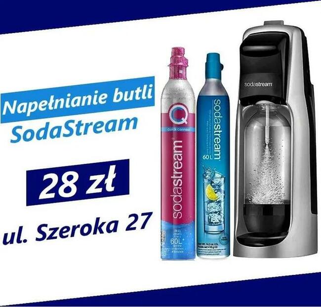 SodaStream napełnianie butli 28zł. Służby mundurowe 15zł.