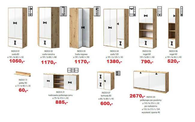 Meble młodzieżowe INDEX w połysku