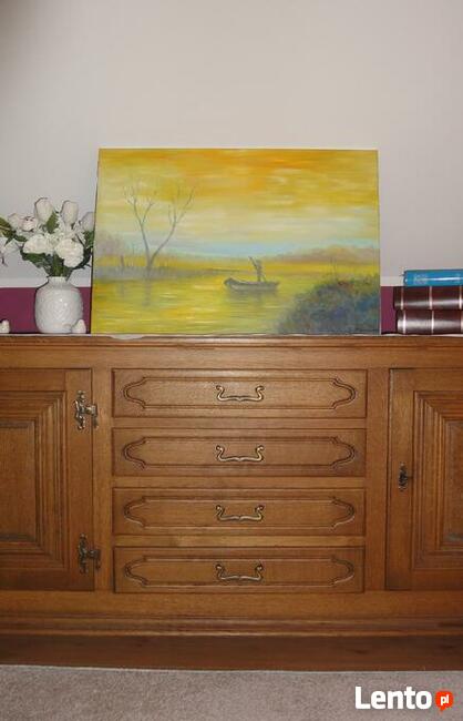 Obraz olejny łódka i zachód słońca / łódź / pejzaż