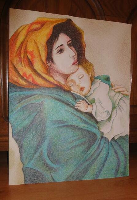 Obraz / rysunek kredkami Matka Boża Cygańska / Maryja