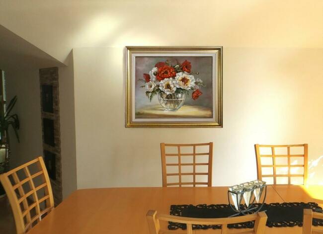 Maki -kwiaty w wazonie, obraz olejny, L. Olbrycht