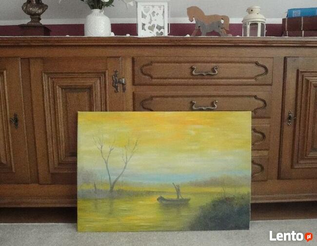 Obraz olejny łódka i zachód słońca / łódź / pejzaż