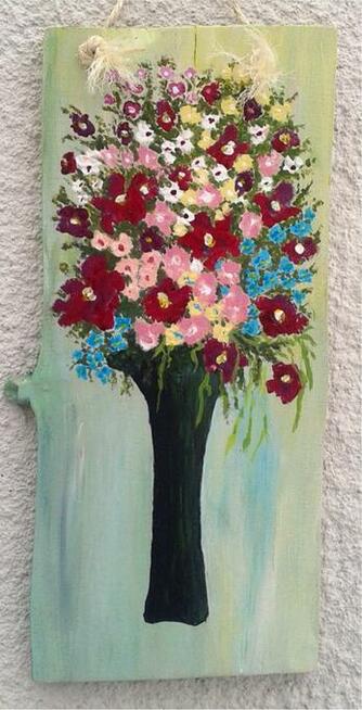 Kwiaty. Obraz na desce sosnowej