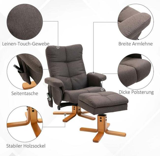 Fotel masujący że schowkiem na podnóżek