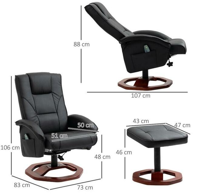 Fotel masujący z podnóżkiem 10 punktów masażu