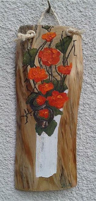 Kwiaty. Obraz na desce sosnowej