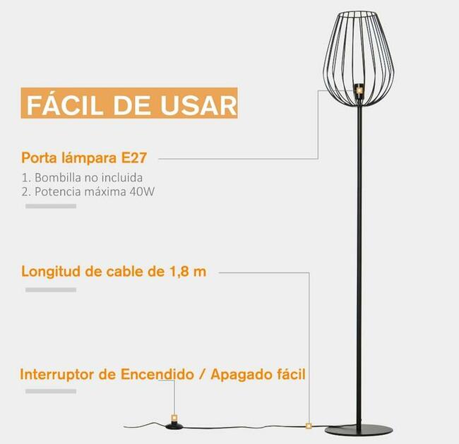 Lampa podłogowa z metalową podstawą z przełącznikiem łącznym