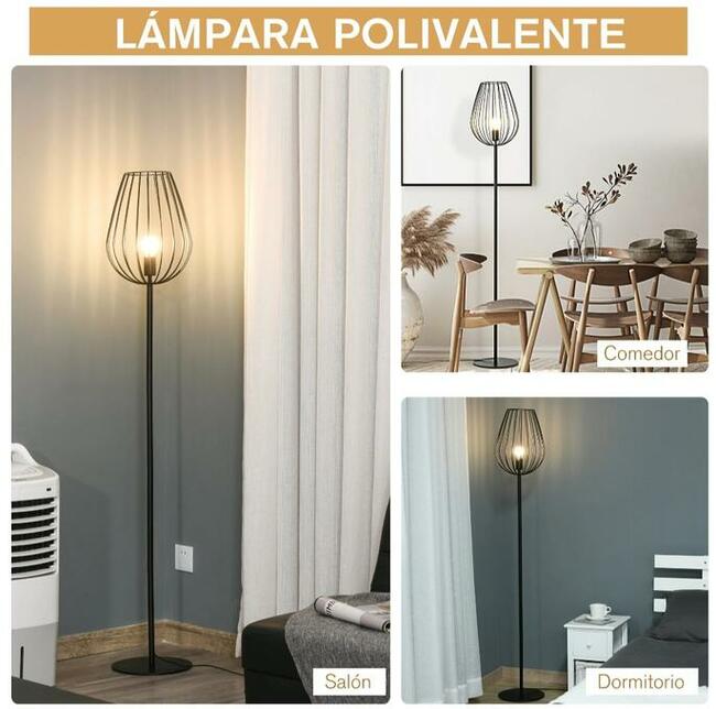 Lampa podłogowa z metalową podstawą z przełącznikiem łącznym