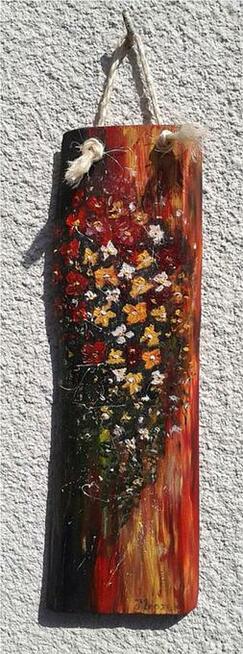 Kwiaty. Obraz na desce sosnowej