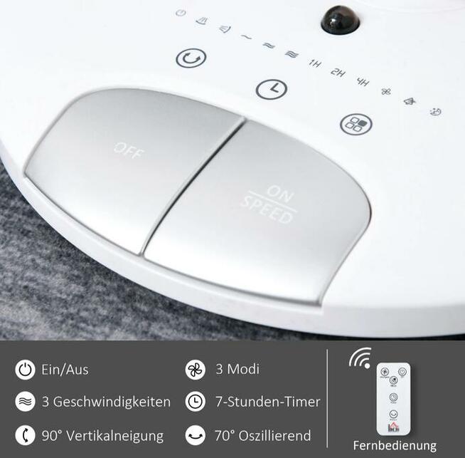 Wentylator stojący z timerem 7h z pilotem