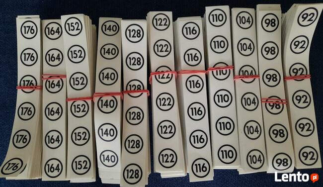 Naklejki na odzież dziecięcą z rozmiarami 2,5x17cm