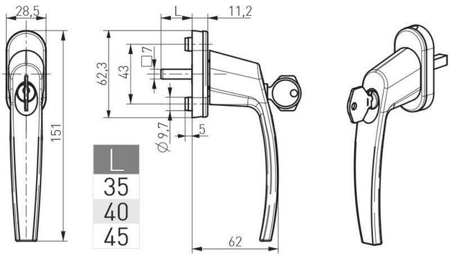Klamka Victory Okienna z kluczykiem