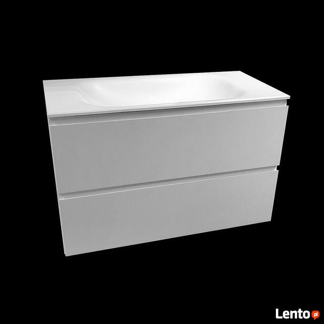 Szafka łazienkowa z umywalką wygiętą z blatu kompozytowego