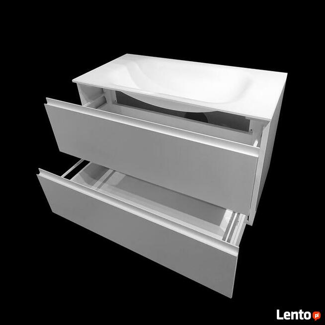 Szafka łazienkowa z umywalką wygiętą z blatu kompozytowego