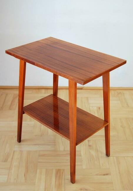Stolik pod radio i TV, PRL, modernizm, mahoń