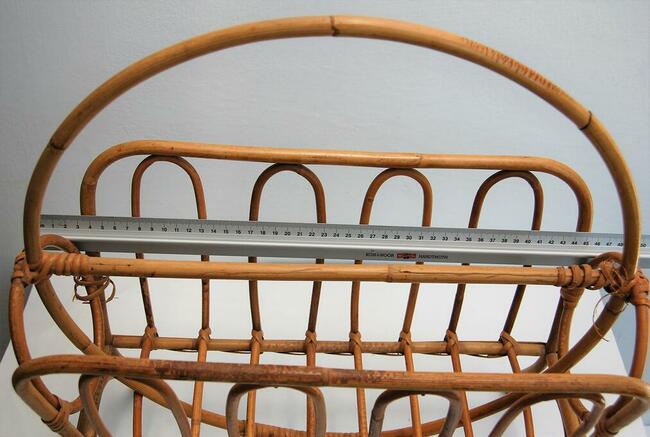 Gazetnik rattanowy, rattan, art deco, design, lata 60, PRL