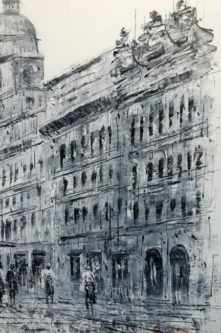 Obraz olejny, Kościół Mariacki, Kraków, czarno-biały